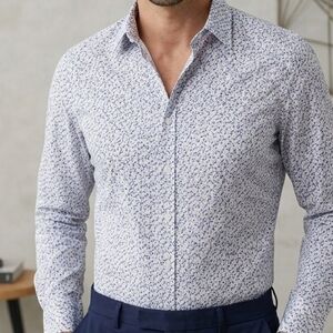 Calvin Klein Men's Black and White Patterned Shirt